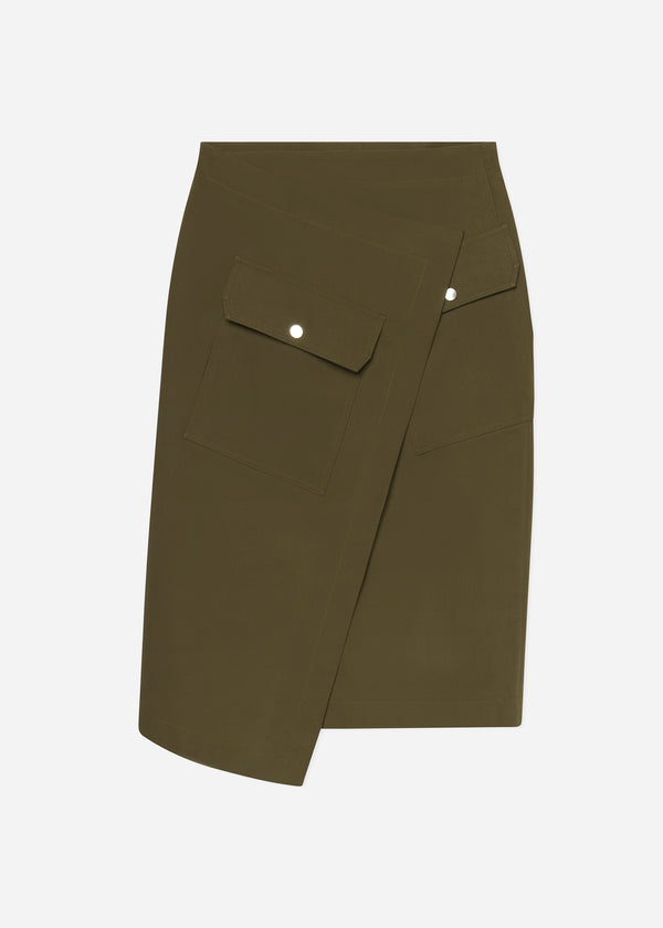 Wrap Skirt in Brushed Cotton - Olive - CO