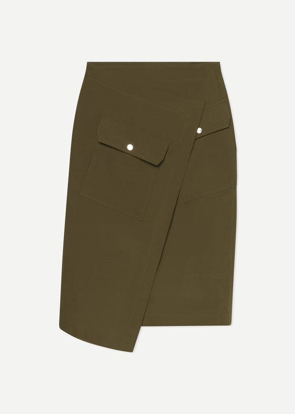 Wrap Skirt in Brushed Cotton - Olive - CO