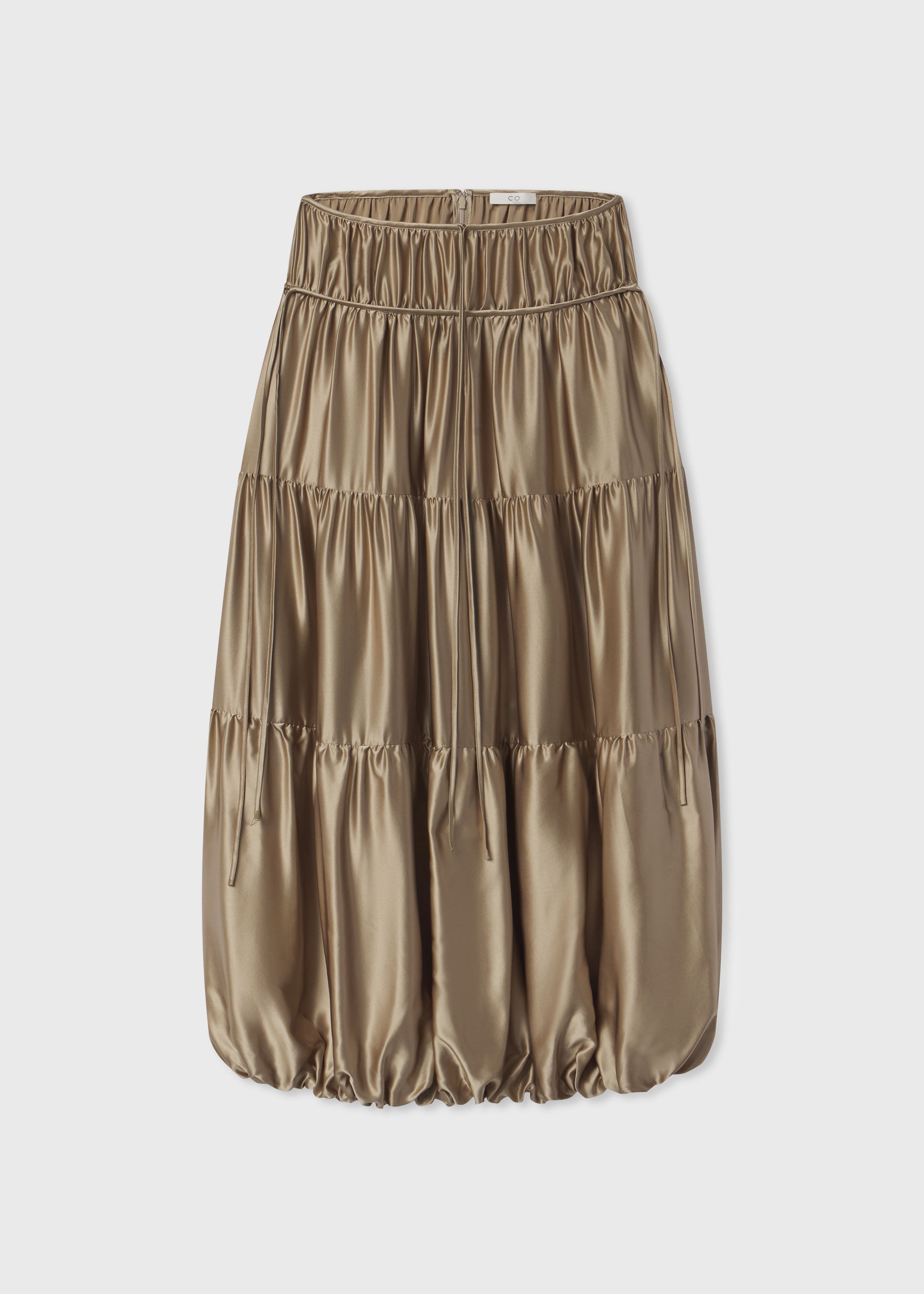 Soft Gathered Bubble Skirt in Silk Charmeuse - Sesame