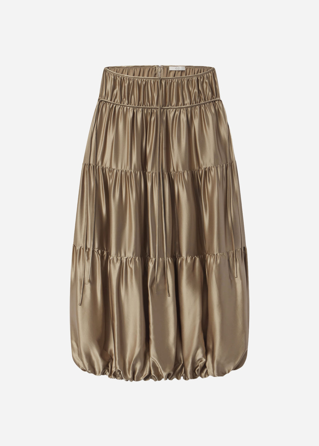 Soft Gathered Bubble Skirt in Silk Charmeuse - Sesame - CO