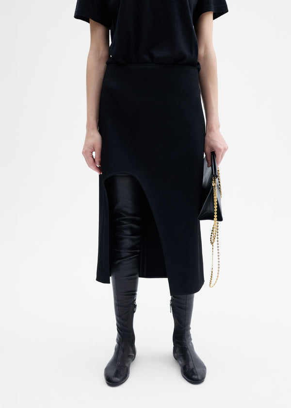 Keyhole Skirt in Virgin Wool - Black - CO