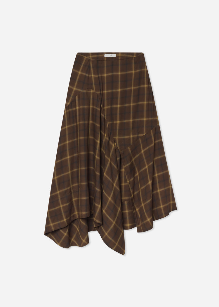 Asymmetric Full Skirt in Check Plaid - Chocolate, image 7 of 7