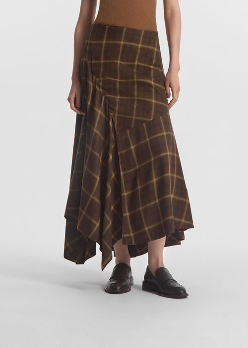 Asymmetric Full Skirt in Check Plaid - Chocolate, image 5 of 7