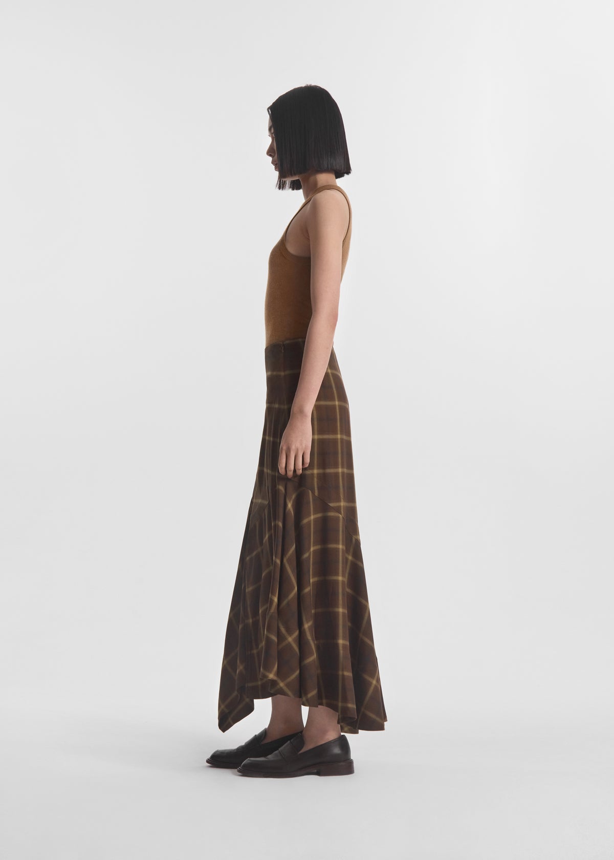 Asymmetric Full Skirt in Check Plaid - Chocolate, image 3 of 7