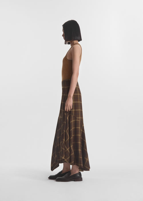 Asymmetric Full Skirt in Check Plaid - Chocolate, image 3 of 7