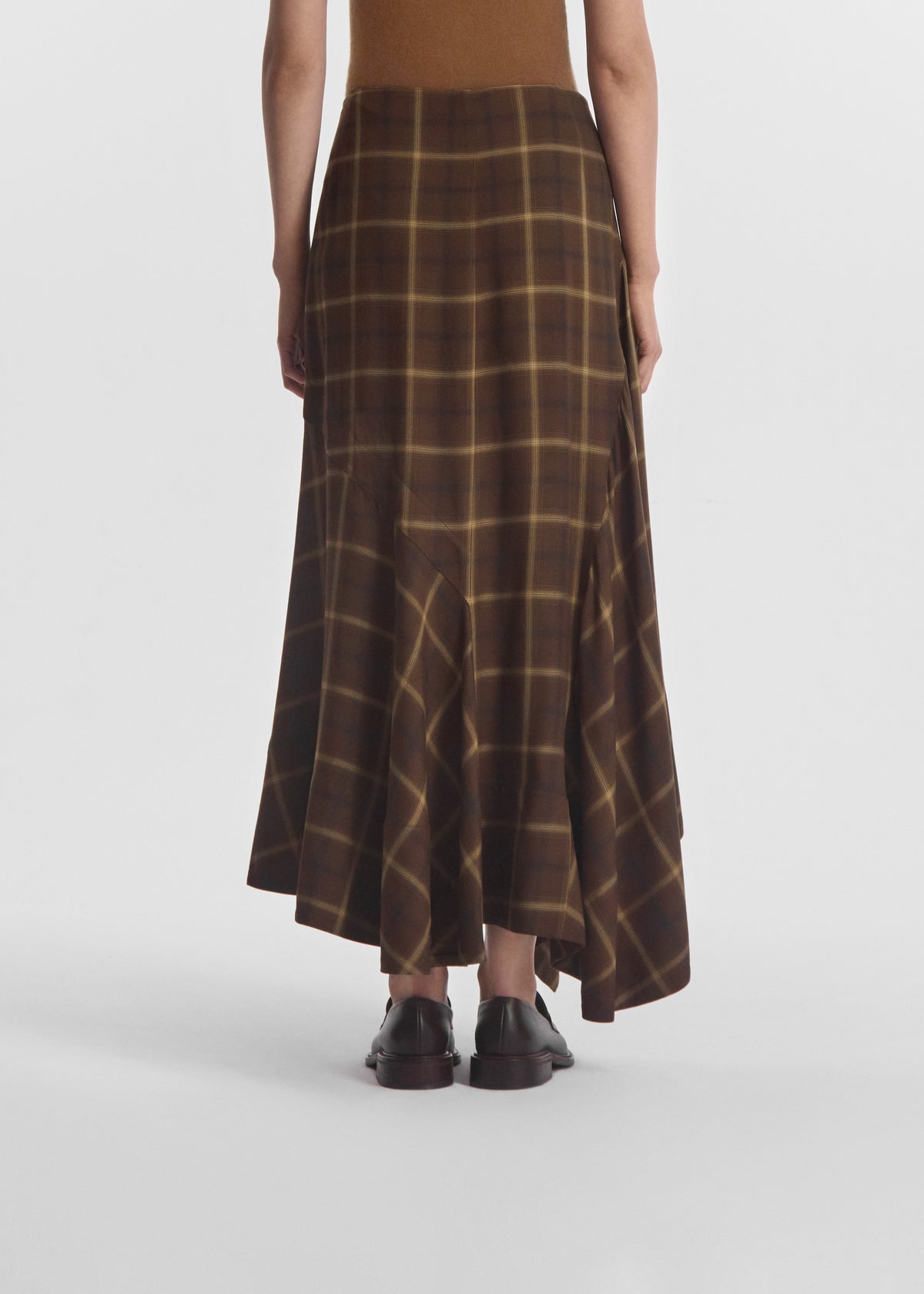 Asymmetric Full Skirt in Check Plaid - Chocolate, image 6 of 7