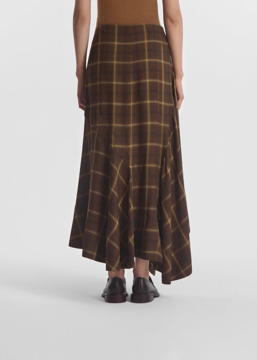 Asymmetric Full Skirt in Check Plaid - Chocolate, image 6 of 7