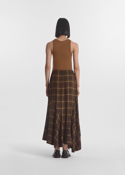 Asymmetric Full Skirt in Check Plaid - Chocolate, image 4 of 7