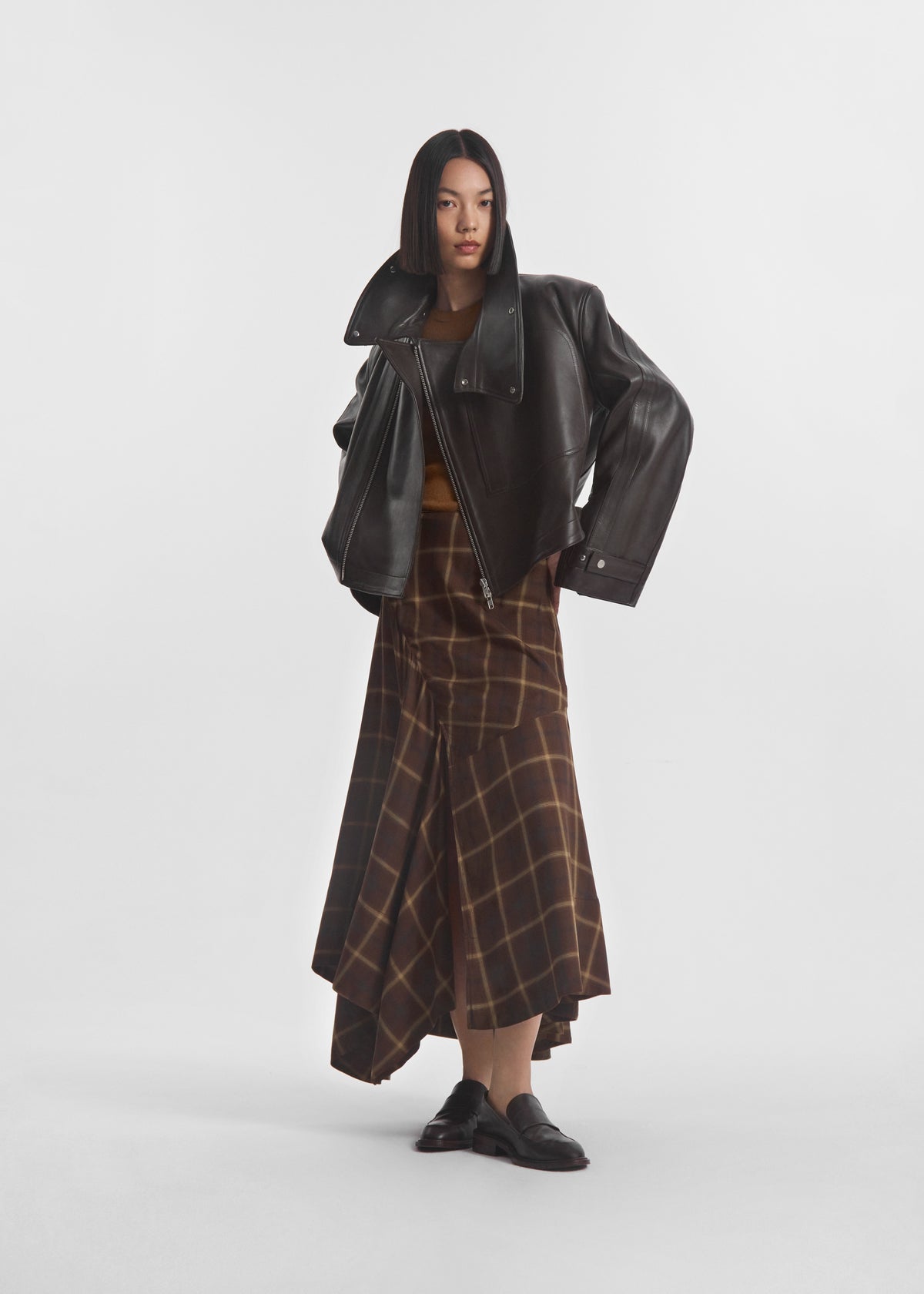 Flying Collar Moto Jacket in Leather - Chocolate, image 2 of 4
