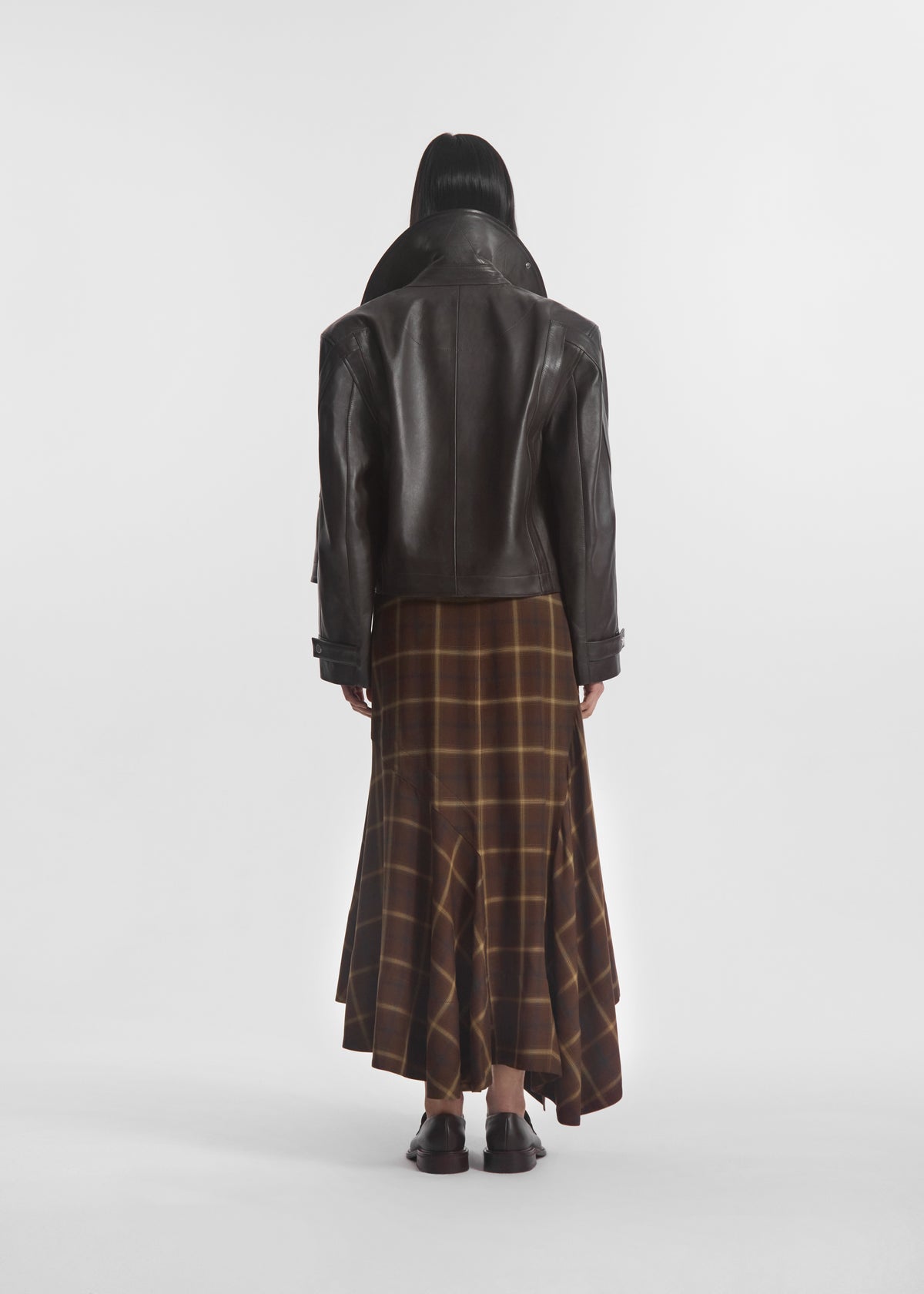 Flying Collar Moto Jacket in Leather - Chocolate, image 3 of 4