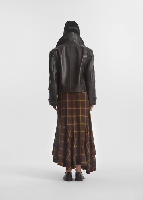 Flying Collar Moto Jacket in Leather - Chocolate, image 3 of 4