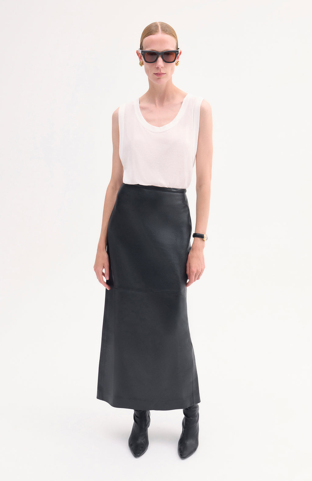 Full-Length Pencil Skirt in Leather  – Black - CO