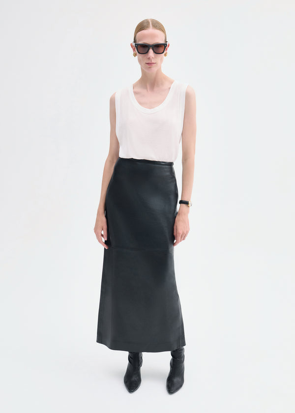 Full-Length Pencil Skirt in Leather - Black - CO