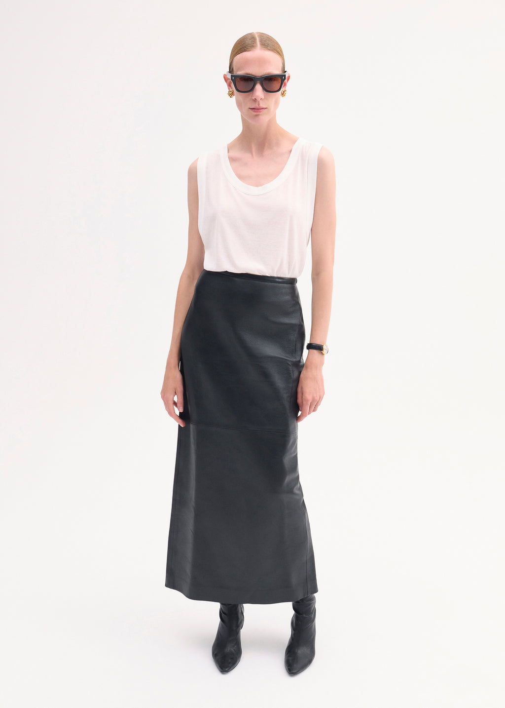 Full Length Skirt in Leather  - Black - CO