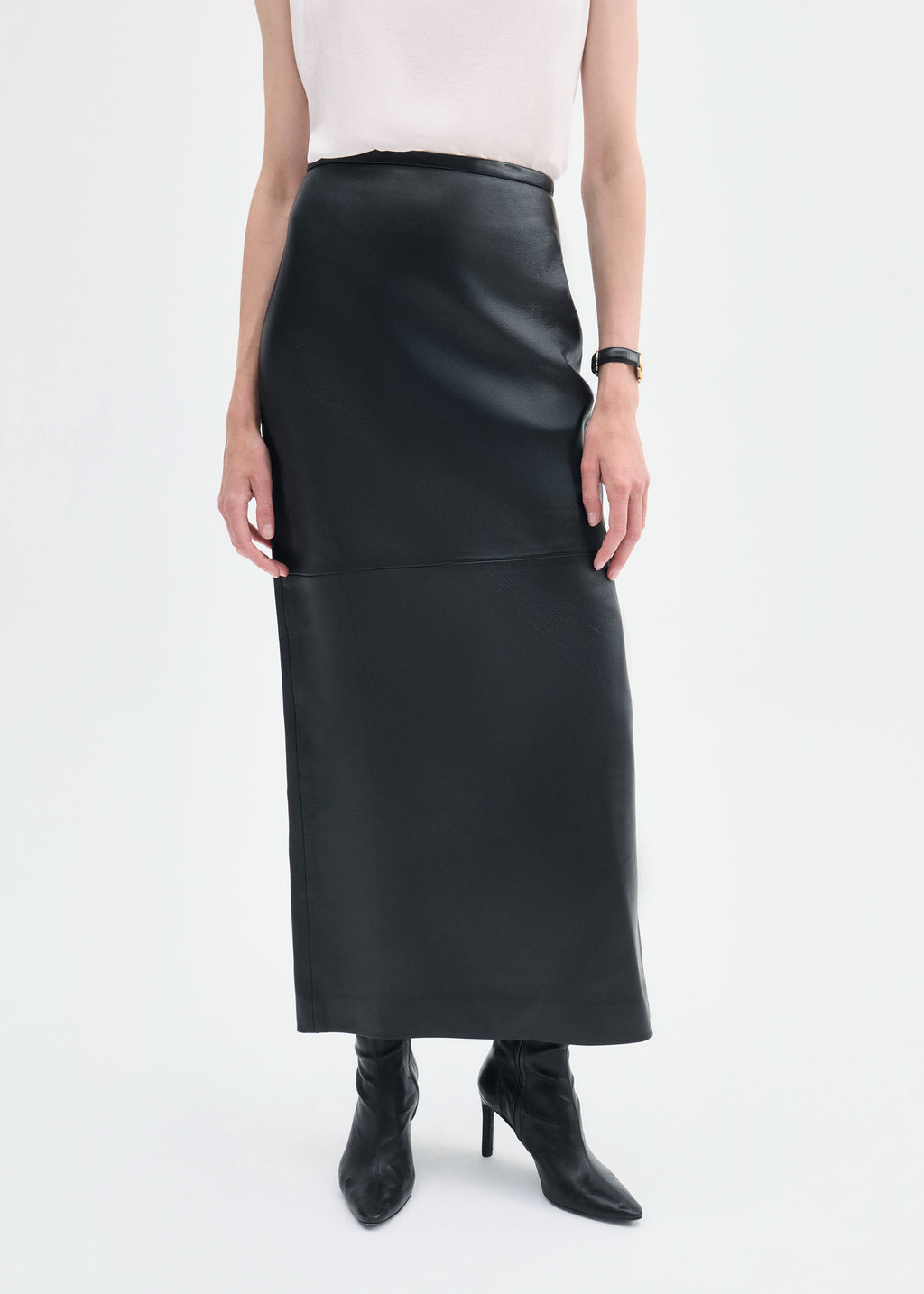 Full-Length Pencil Skirt in Leather - Black - CO