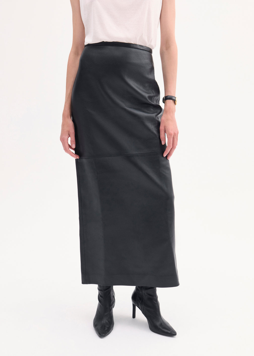 Full-Length Pencil Skirt in Leather - Black - CO