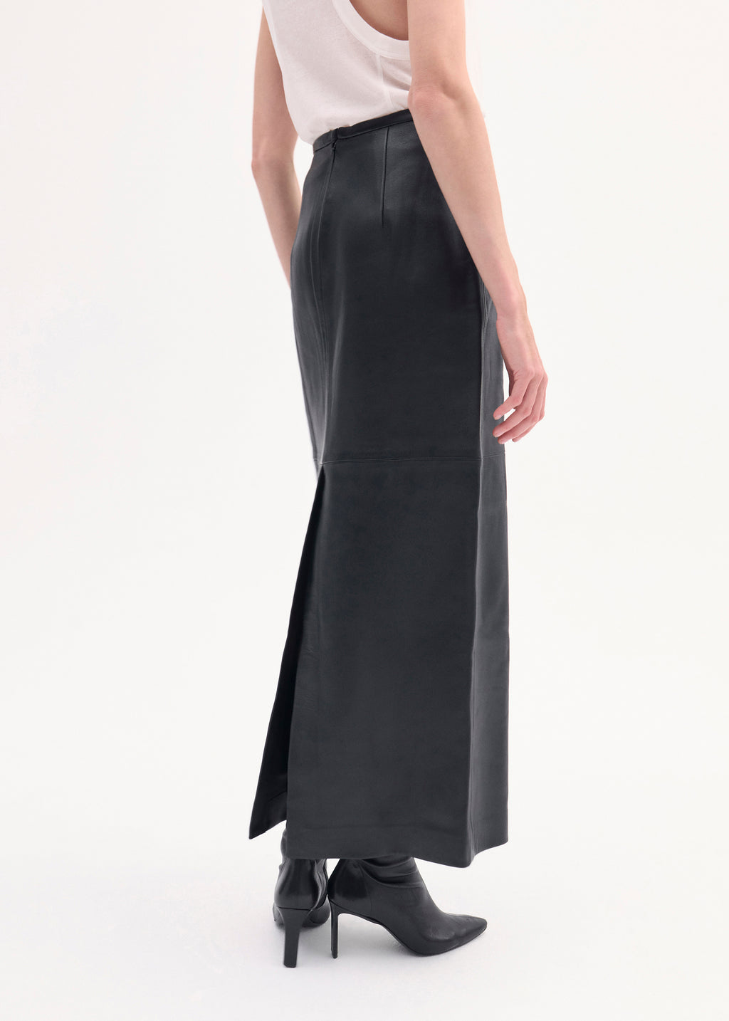 Full Length Skirt in Leather  - Black - CO