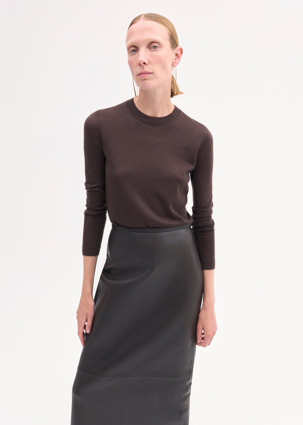 Long Sleeve Crew in Fine Cashmere - Brown - CO