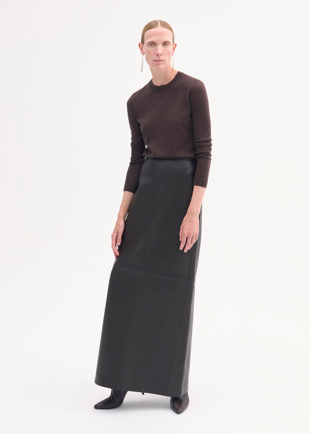 Long Sleeve Crew in Fine Cashmere - Brown - CO