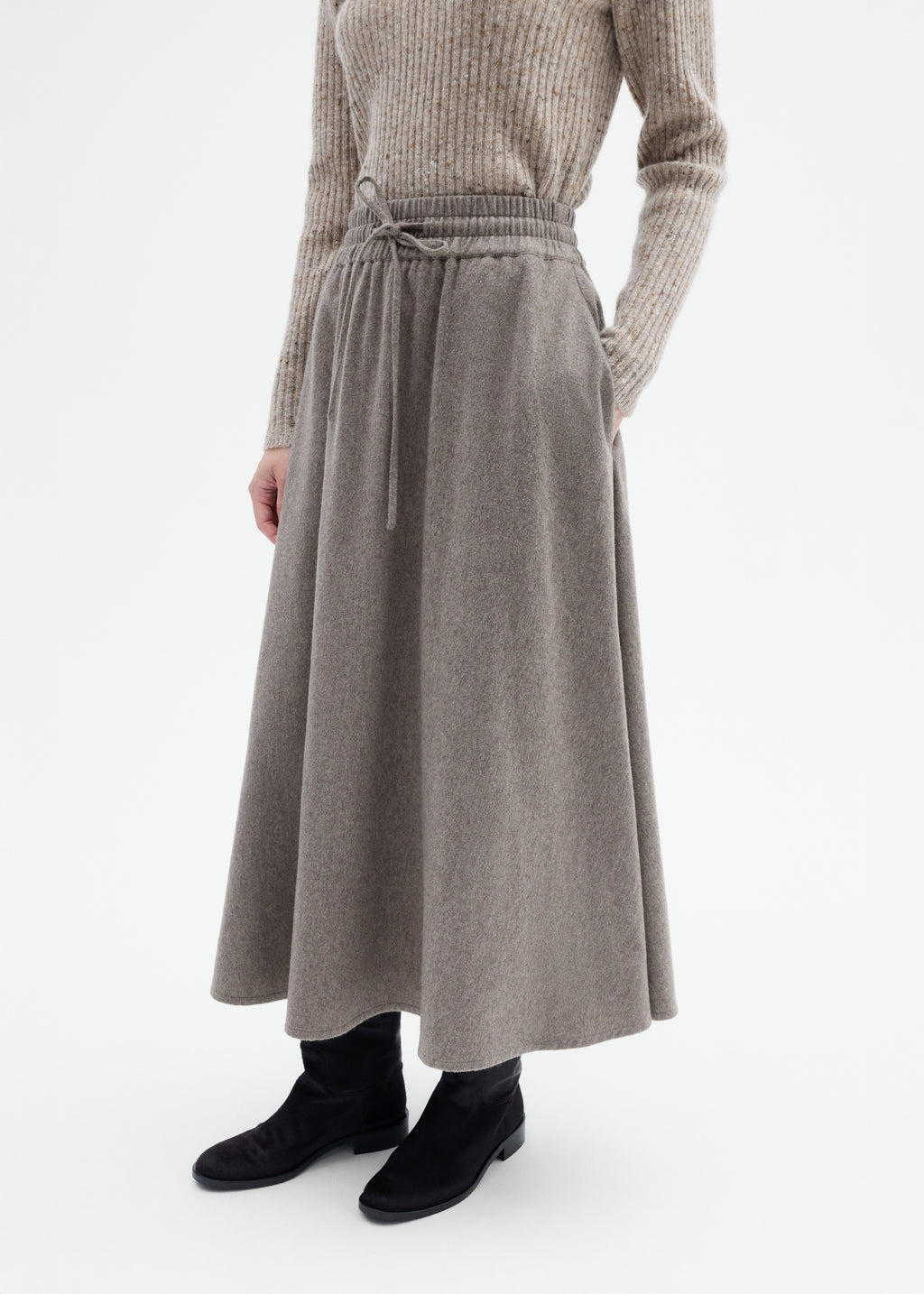 Drawstring Skirt in Wool Cashmere - Oatmeal - CO