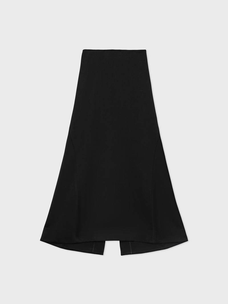 Long Peplum Skirt in Satin Crepe - Black - CO