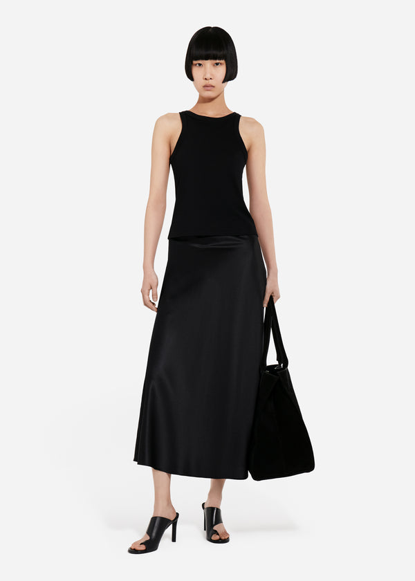 Bias Cut Slip Skirt in Silk - Black - CO