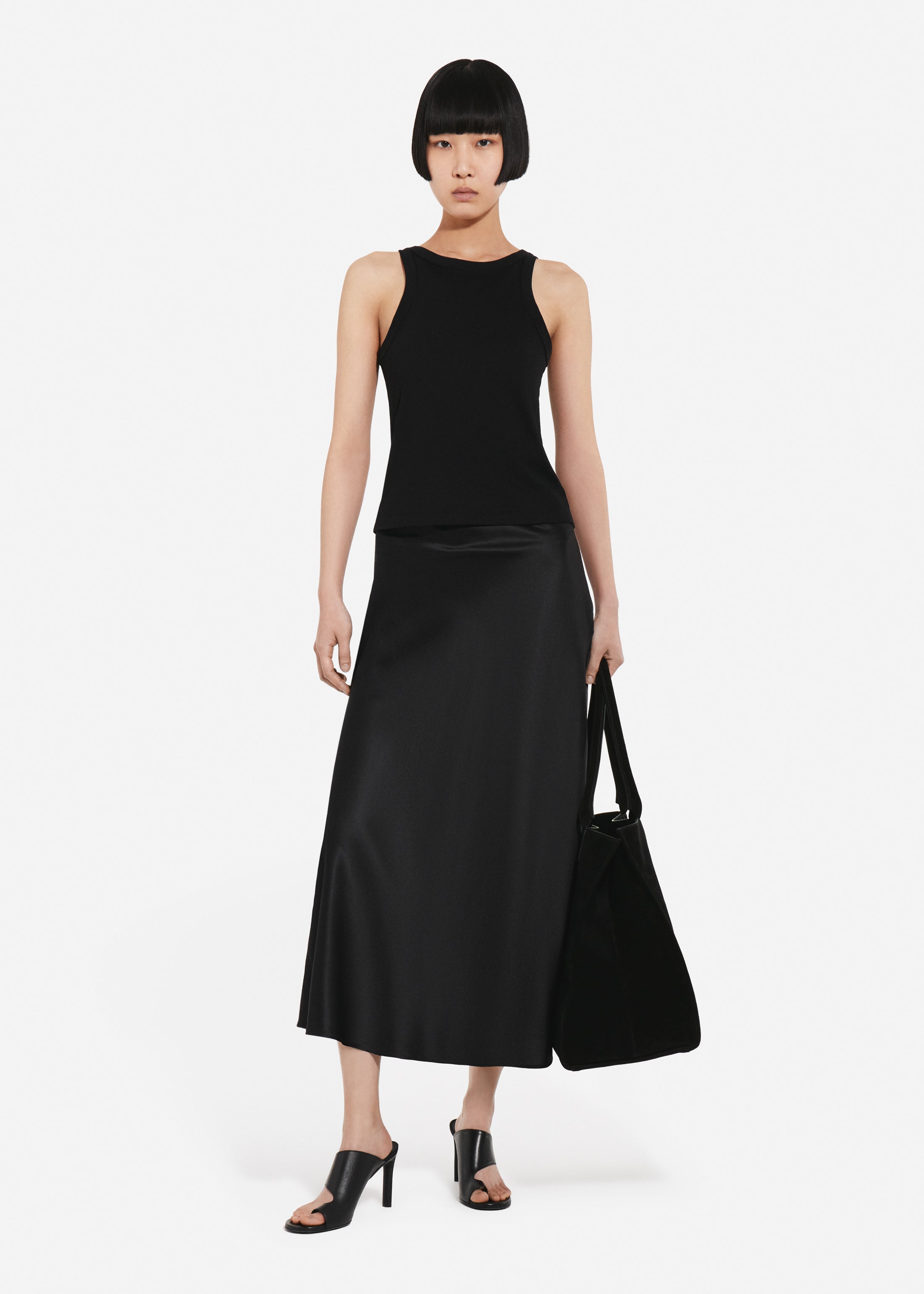 Bias Cut Slip Skirt in Silk - Black