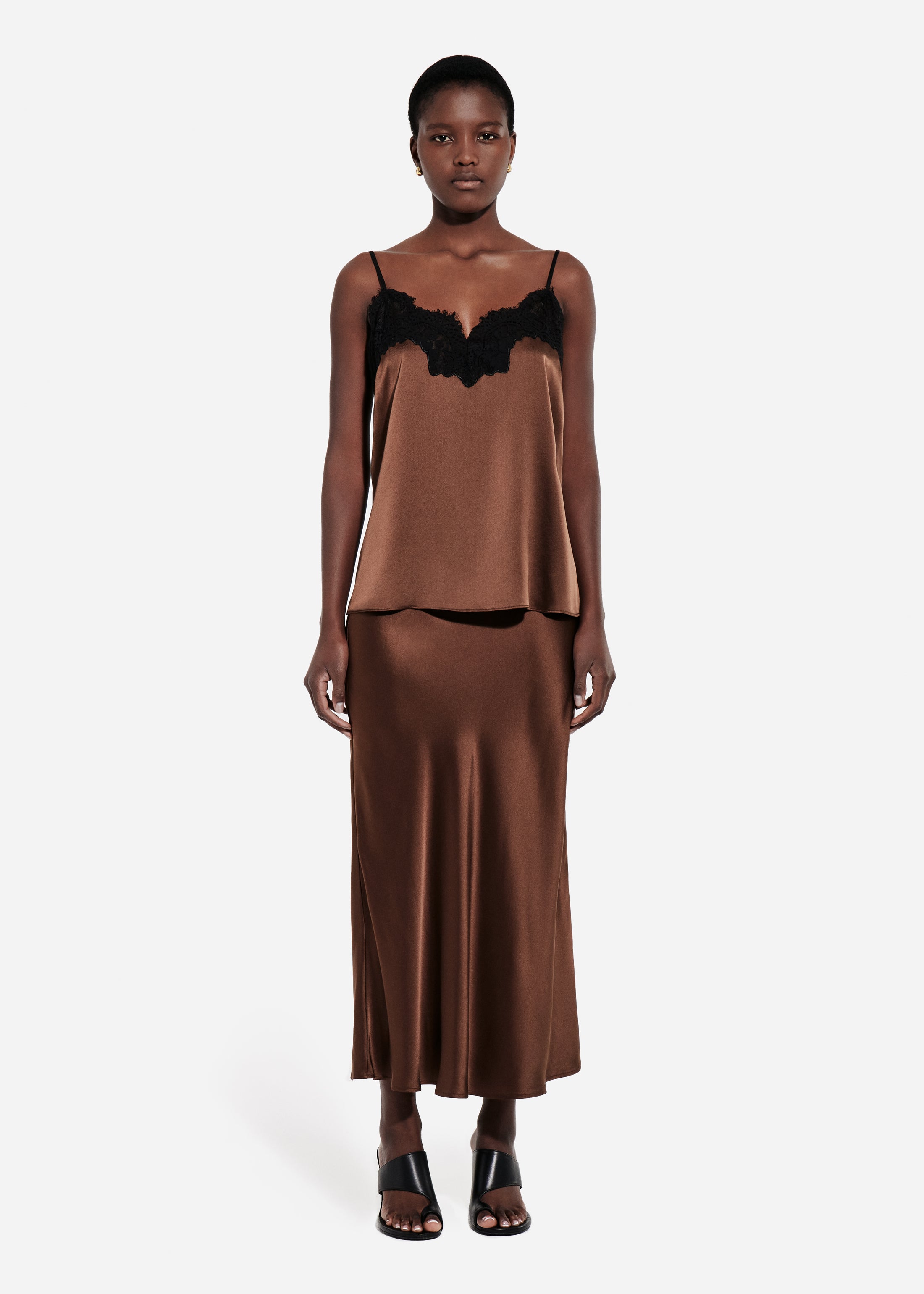 Bias Cut Slip Skirt in Silk - Chocolate