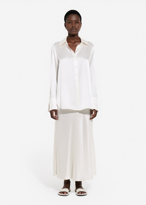 Bias Cut Slip Skirt in Silk - Ivory - CO