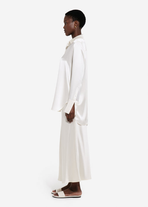 Bias Cut Slip Skirt in Silk - Ivory - CO