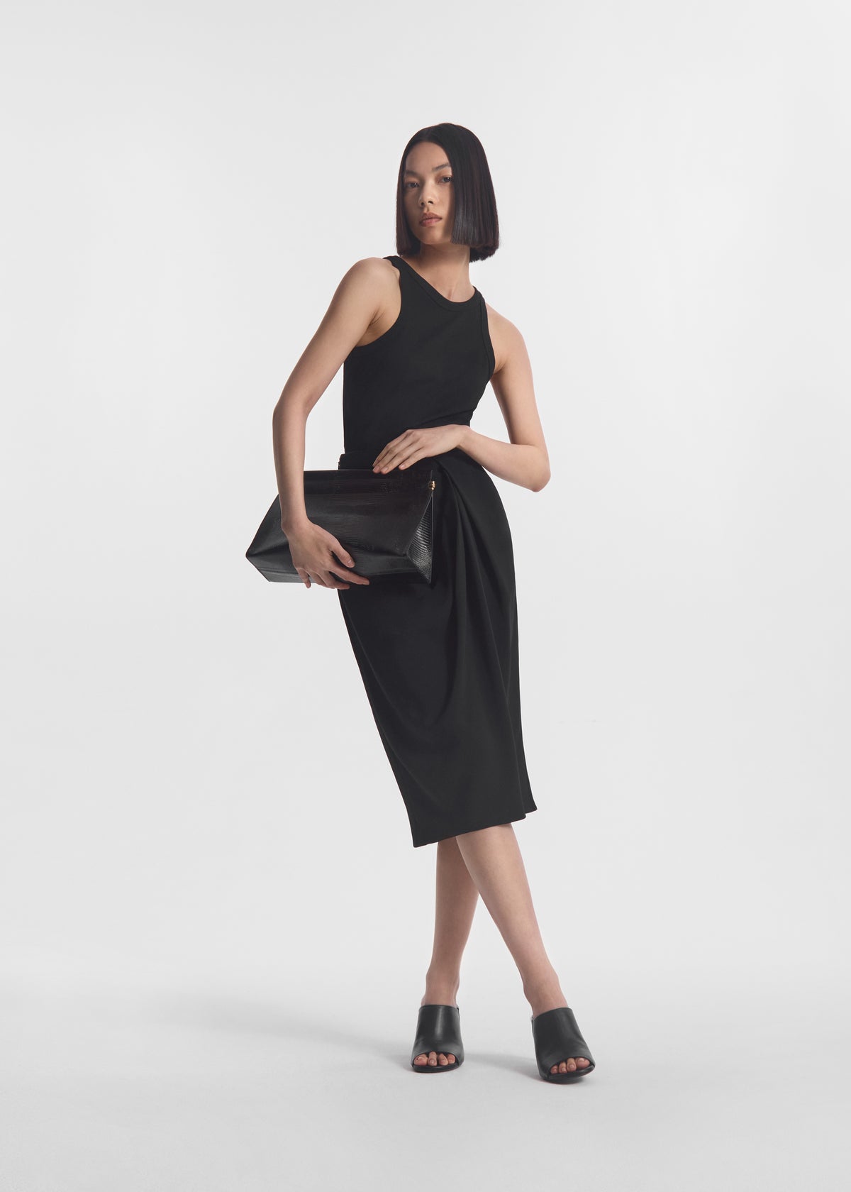 Draped Skirt in Crepe - Black, image 1 of 3