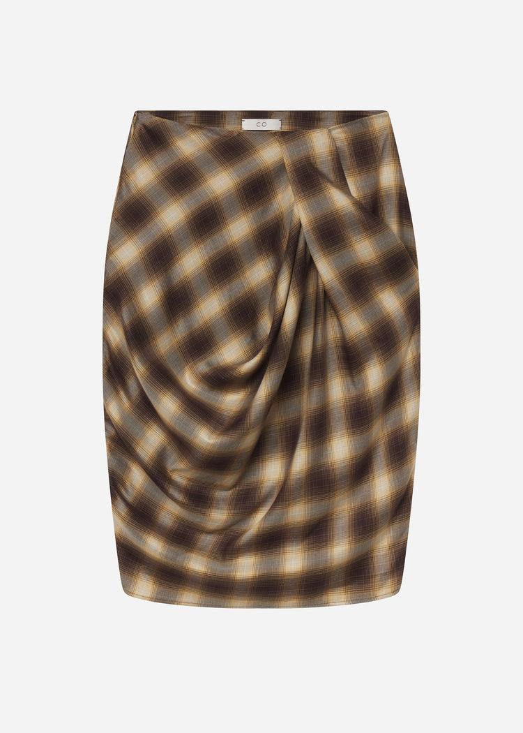 Draped Skirt in Tencel Plaid - Brown Multi, image 6 of 6