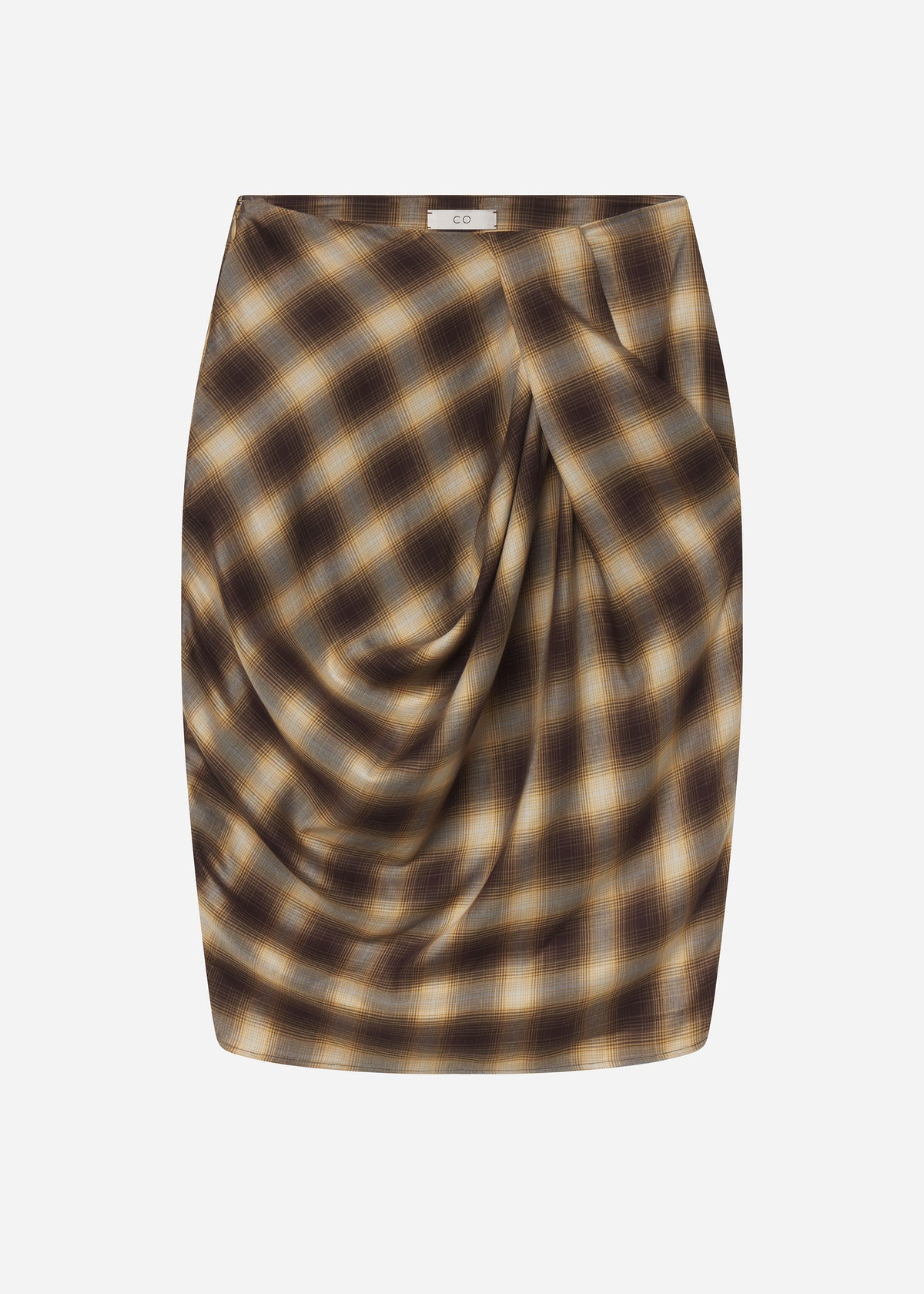 Draped Skirt in Tencel Plaid - Brown Multi, image 6 of 6