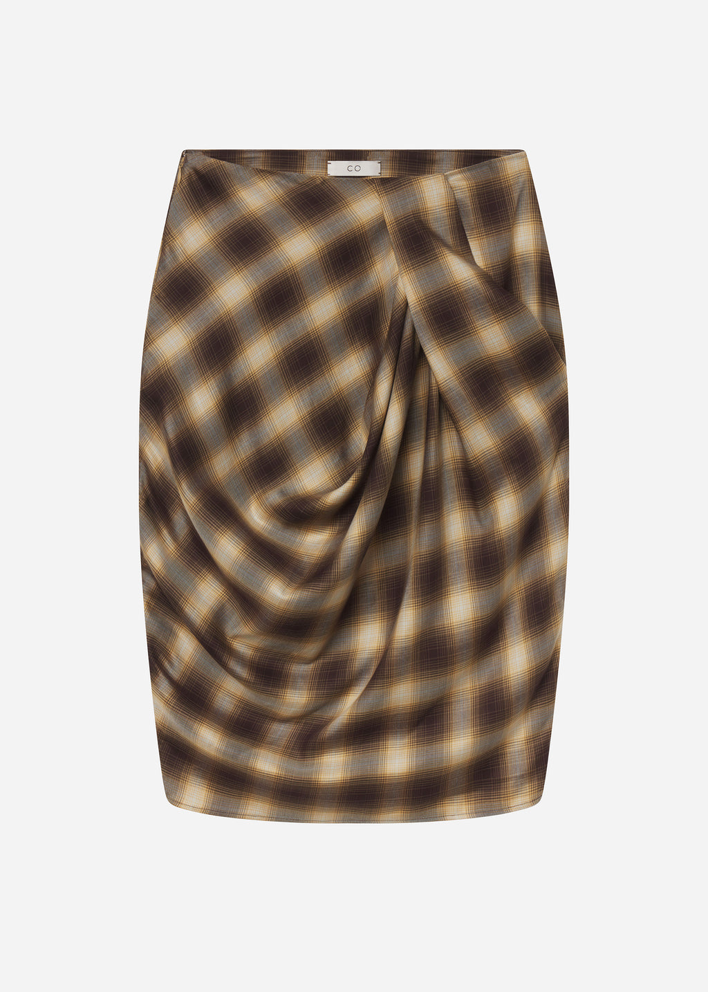 Draped Skirt in Tencel Plaid - Brown Multi - CO