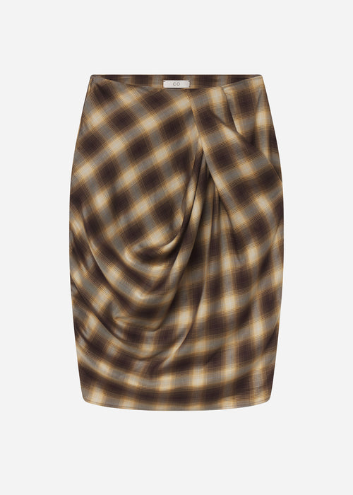 Draped Skirt in Tencel Plaid - Brown Multi, image 6 of 6