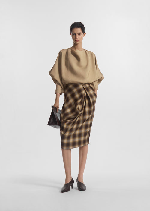 Draped Tunic Top in Viscose Silk - Khaki, image 3 of 4