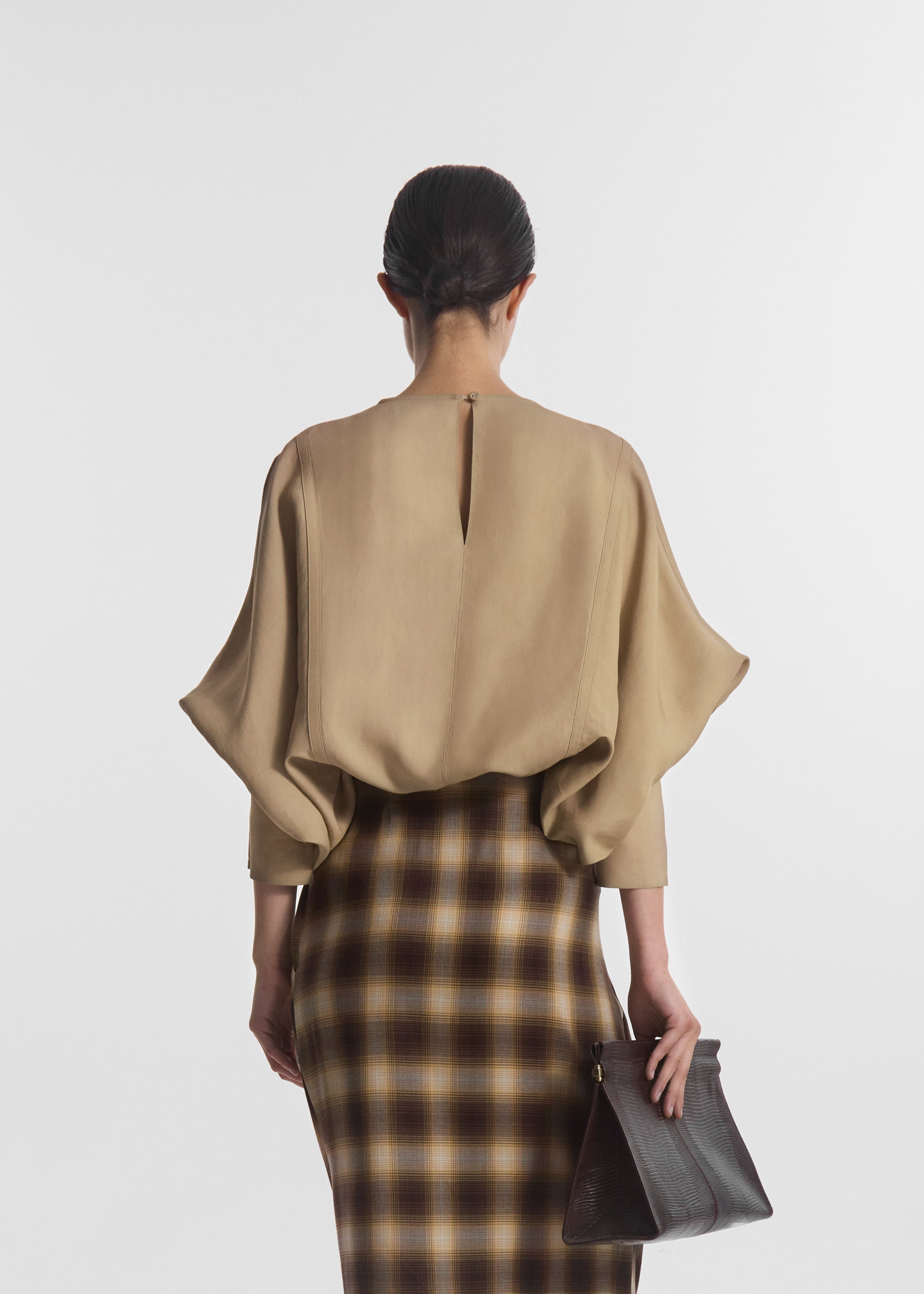 Draped Tunic Top in Viscose Silk - Khaki