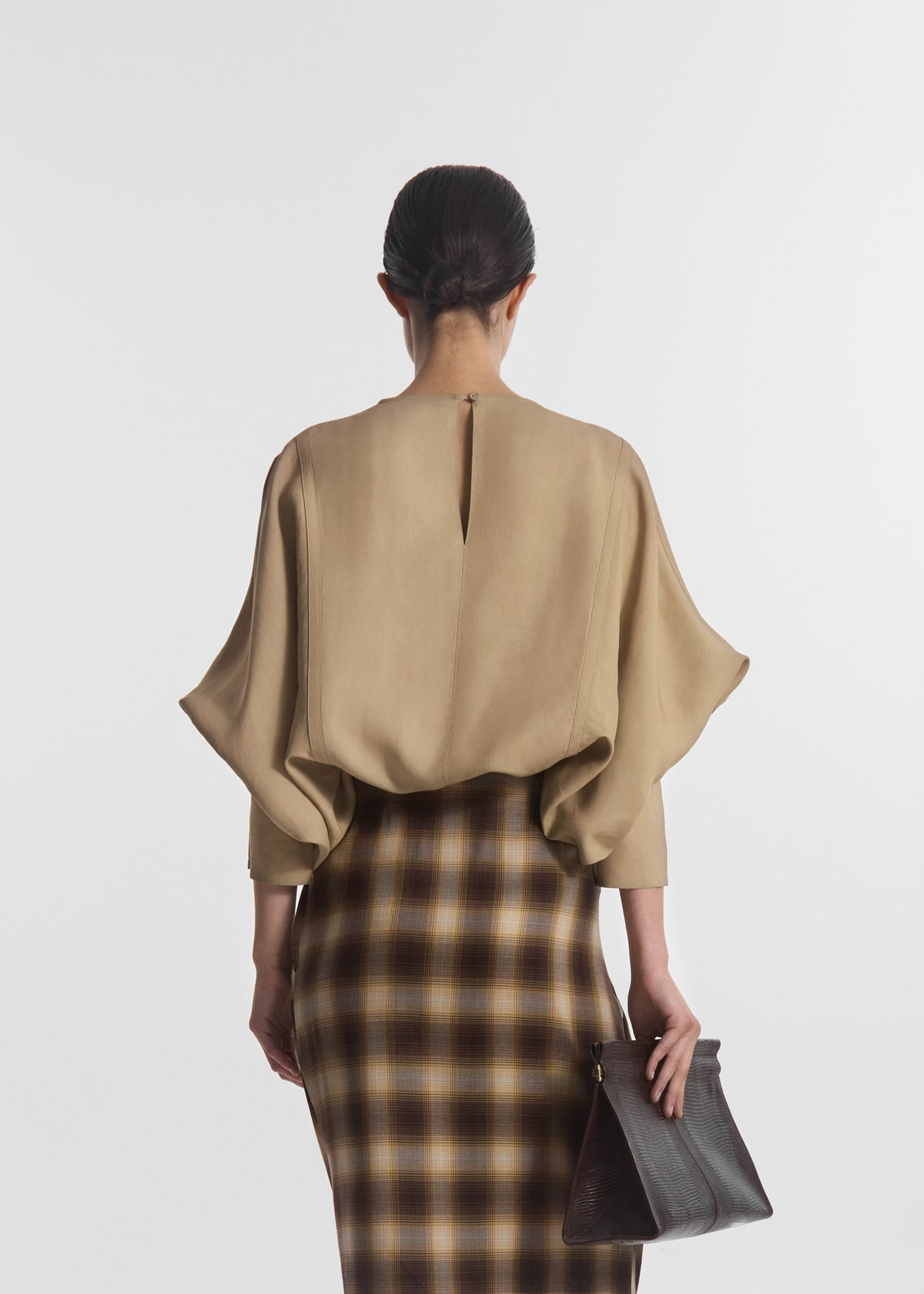 Draped Tunic Top in Viscose Silk - Khaki, image 2 of 4