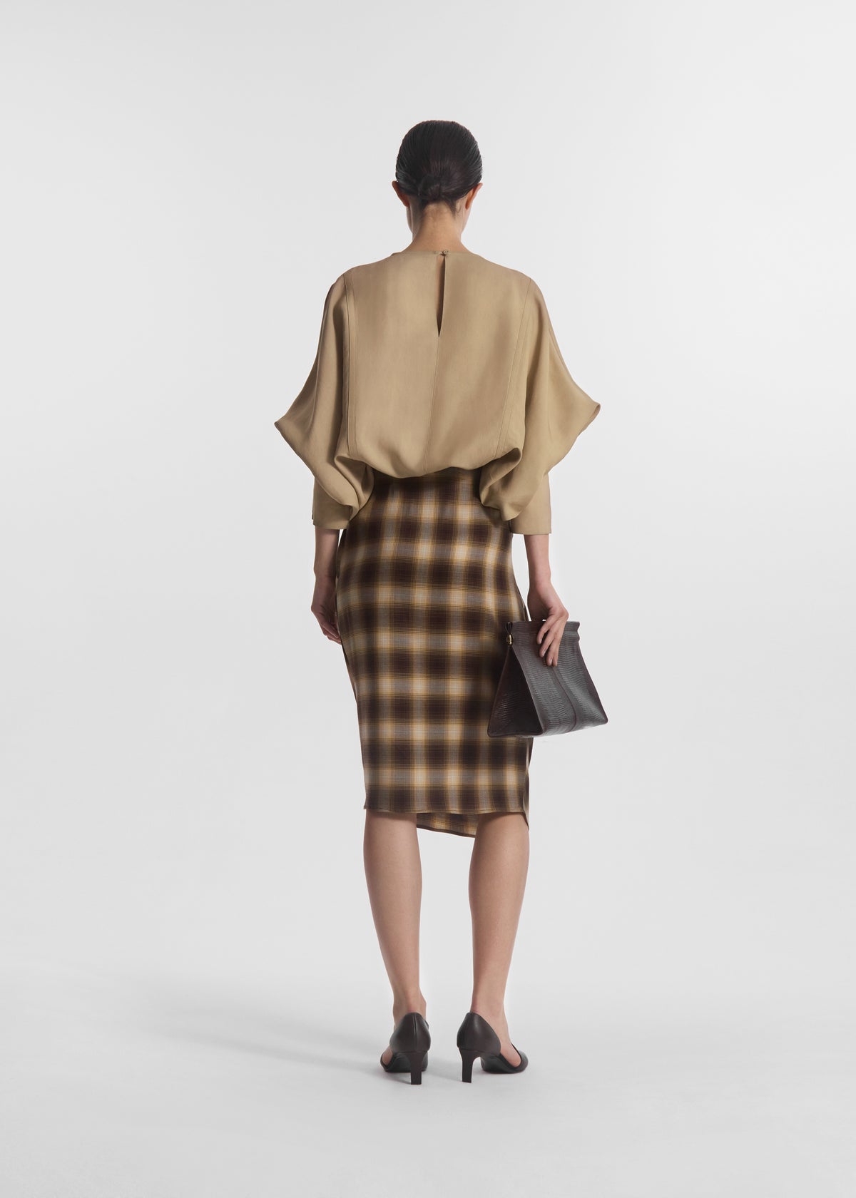 Draped Skirt in Tencel Plaid - Brown Multi, image 5 of 6