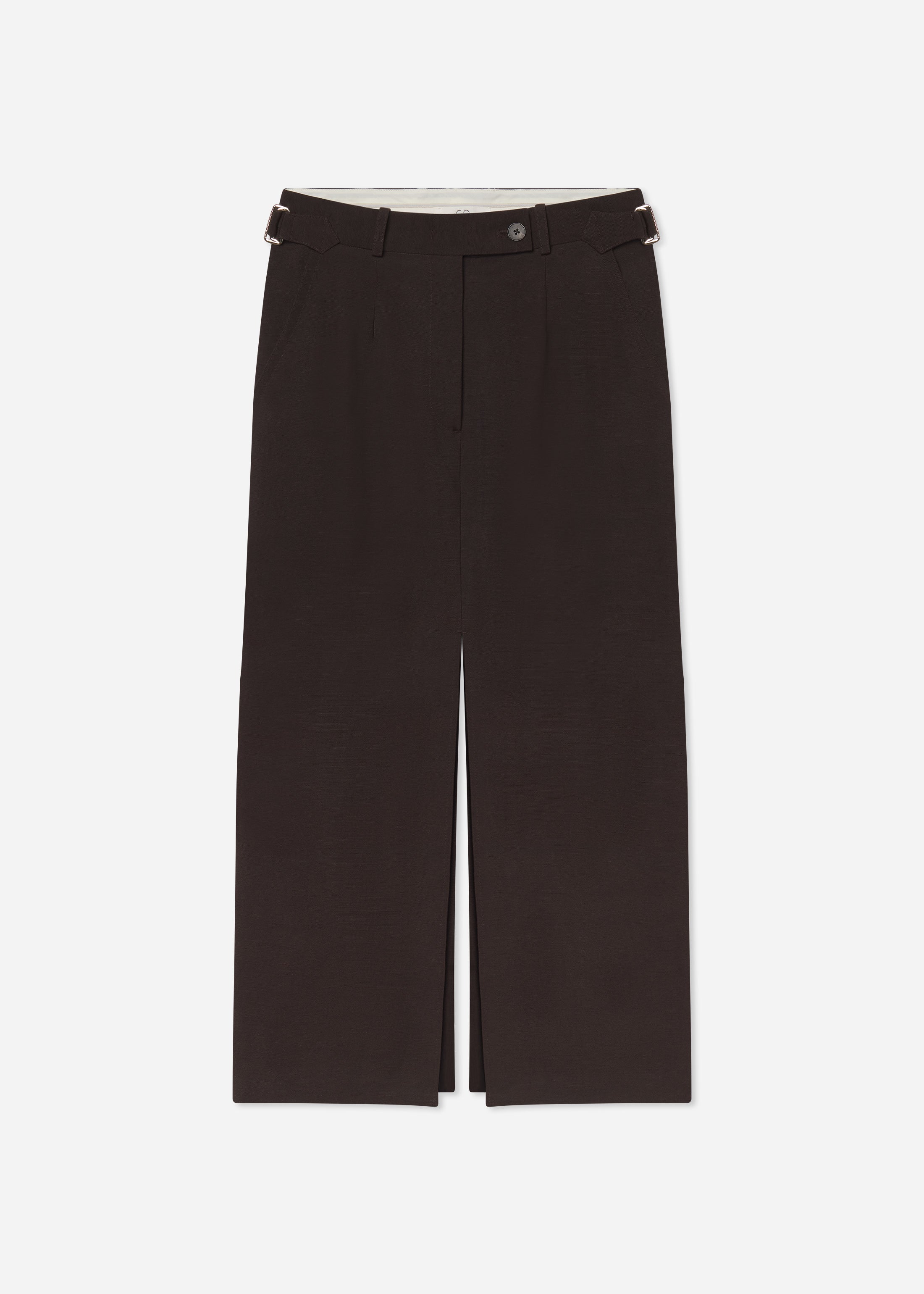 Tailored Front-Slit Midi Skirt in Linen - Chocolate
