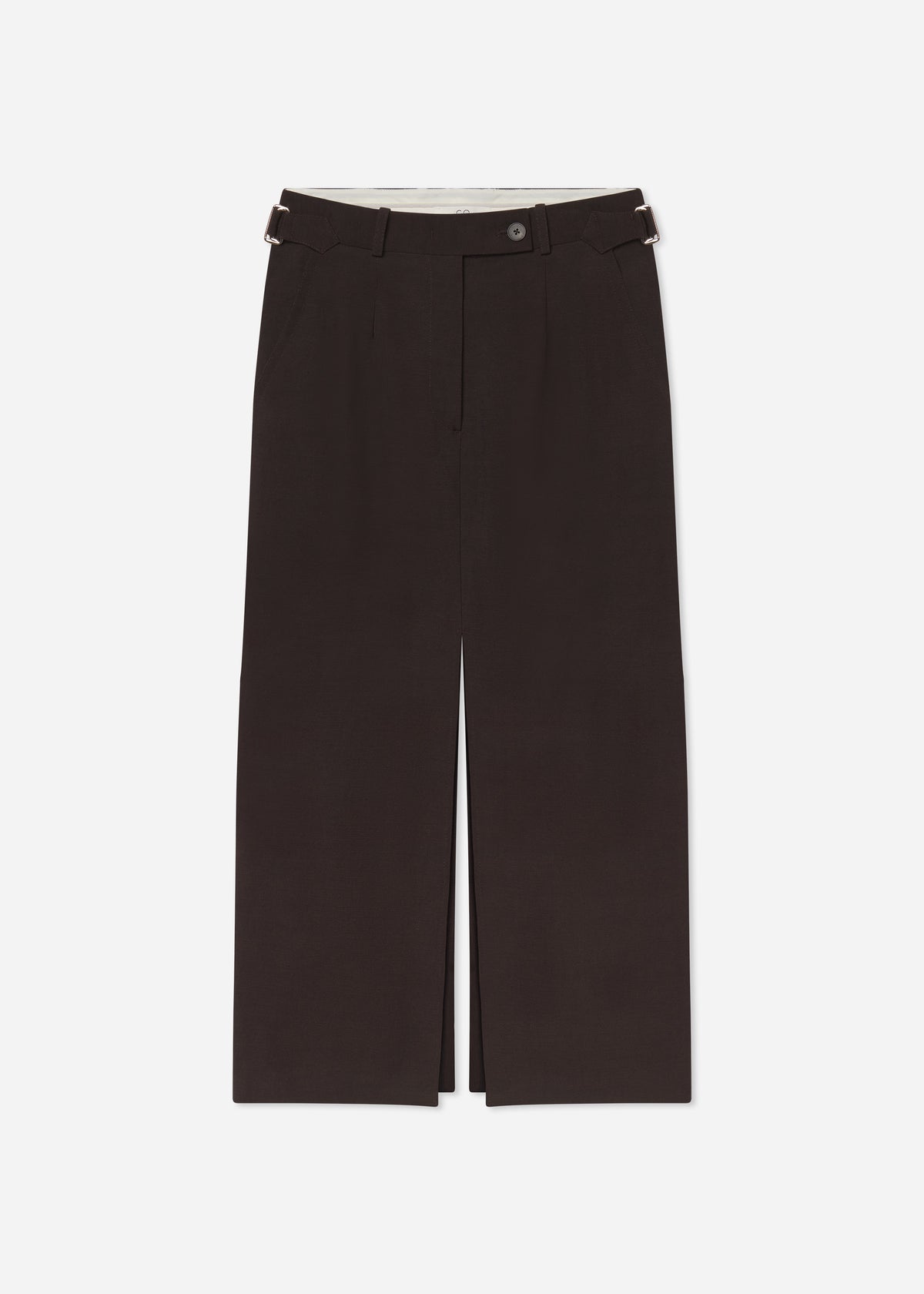 Tailored Front-Slit Midi Skirt in Linen - Chocolate, image 5 of 5