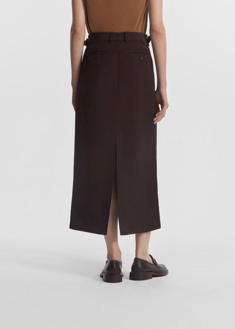 Tailored Front-Slit Midi Skirt in Linen - Chocolate, image 4 of 5