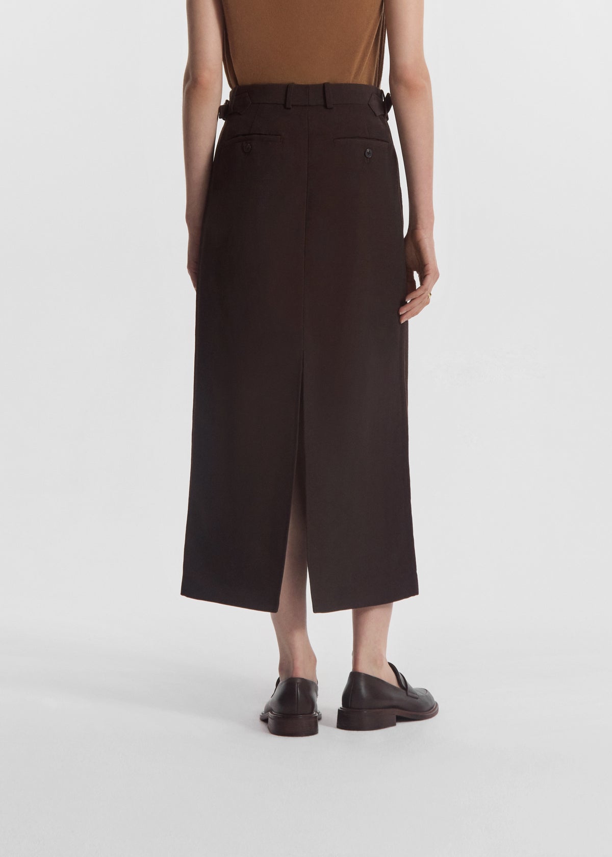 Tailored Front-Slit Midi Skirt in Linen - Chocolate, image 4 of 5