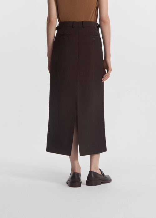 Tailored Front-Slit Midi Skirt in Linen - Chocolate, image 4 of 5
