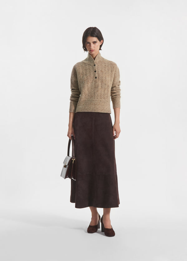 Circle Cut Skirt in Suede - Chocolate - CO