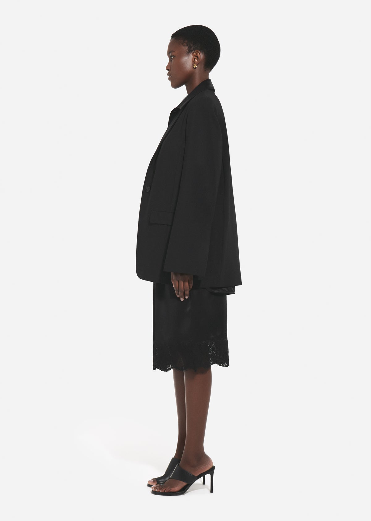 Lace-Trimmed Slip Skirt in Silk - Black, image 2 of 4