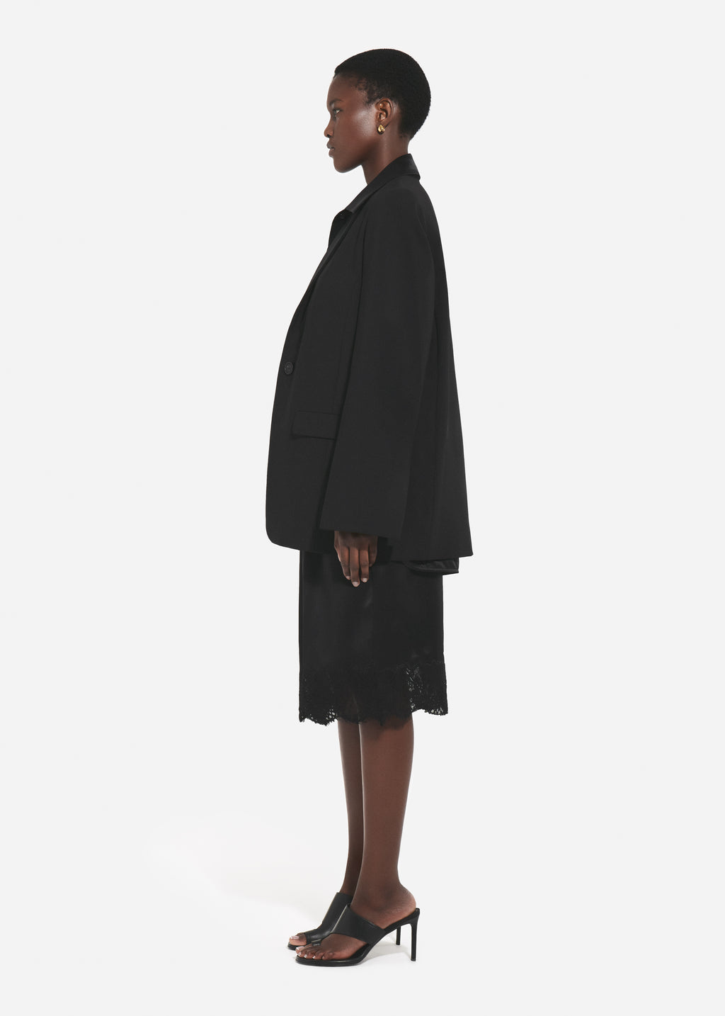 Elastic Waist Lace Slip Skirt in Silk - Black - CO