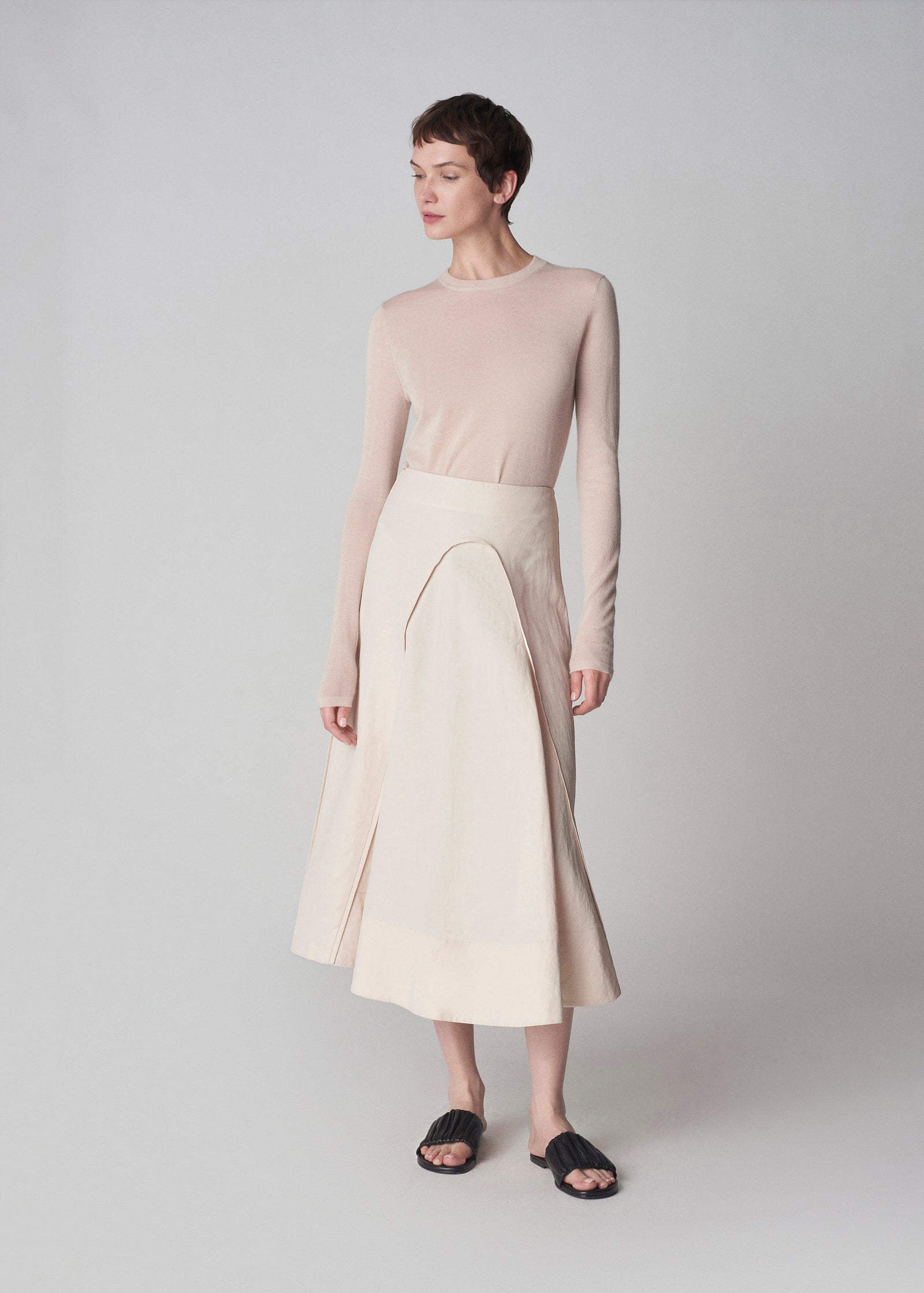 Long Sleeve Fine Cashmere Tee in Whisper Pink - CO Collections