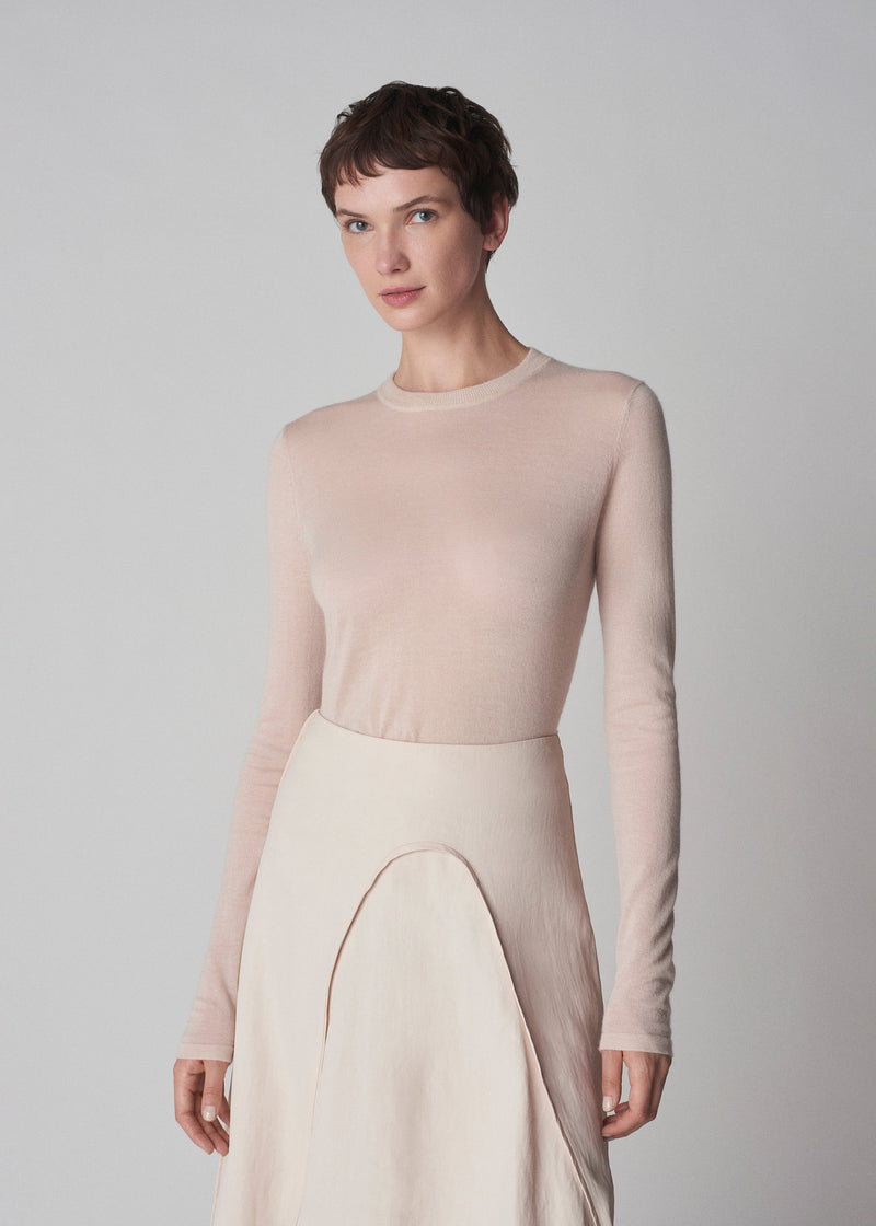 Long Sleeve Fine Cashmere Tee in Whisper Pink - CO