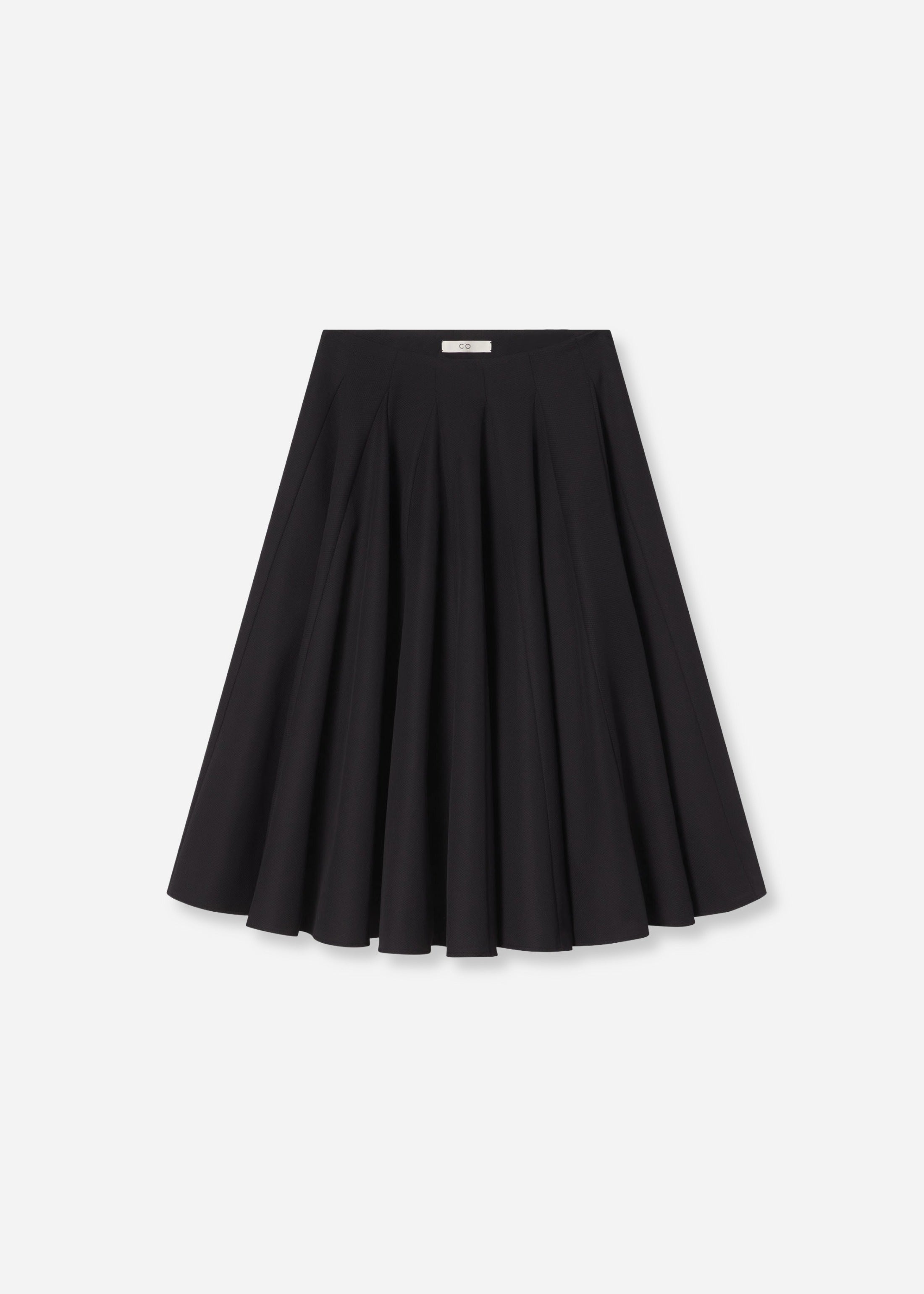 Godet Midi Skirt in Cotton Pique - Black